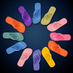 Image showing Colorful Flip Flops on circle shape