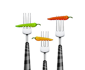 Image showing Chili pierced by forks