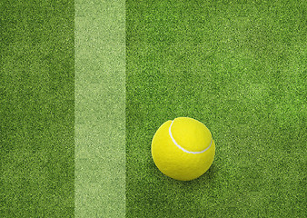 Image showing tennis ball beside the court line.