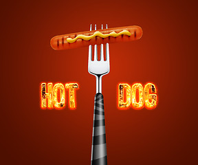 Image showing Hotdog on fork