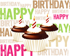 Image showing greeting card from chocolate Birthday cupcake with candle and cr