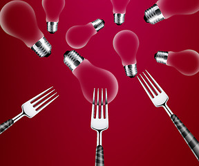 Image showing Forks around light bulb 