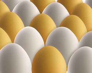 Image showing set of golden and white eggs