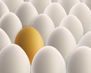 Image showing unique golden egg between white eggs