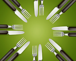 Image showing Empty copy space circle in set of knives and forks