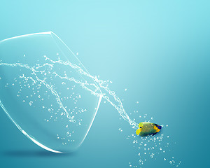 Image showing angelfish jumping out of  fishbowl