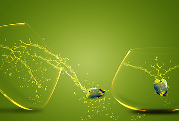 Image showing angelfish jumping out of  fishbowl