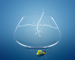 Image showing angelfish jumping out of  fishbowl