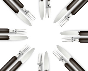 Image showing Empty copy space circle in set of knives and forks