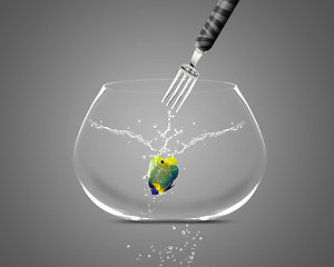 Image showing Fork catch angelfish in fishbowl 