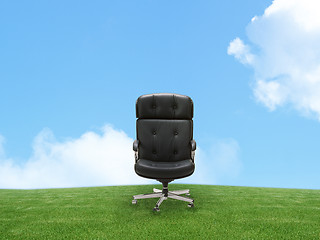 Image showing Outdoor armchair on green land