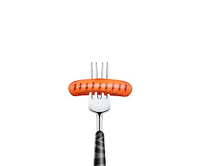 Image showing Hotdog on fork