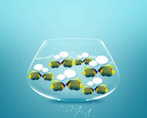 Image showing angelfish faces as social network with speech bubbles.