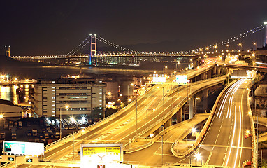 Image showing highway and bridge at night