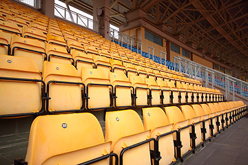 Image showing Plenty of yellow plastic seats at stadium