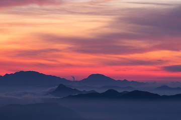 Image showing sunset in the mountains 