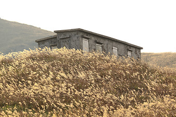 Image showing old stone house with grass on the mountain 