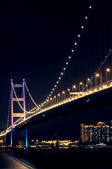 Image showing Tsing Ma Bridge in Hong Kong at night 