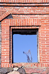 Image showing Background of burned building wall  window arch 