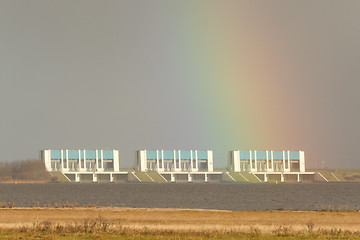 Image showing Floodworks in a storm