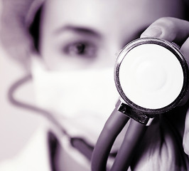 Image showing Portrait of a young doctor with stethoscope.