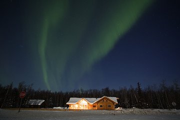 Image showing Northern Lights over house in southcentral Alaska