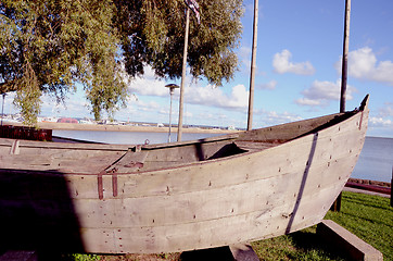 Image showing Antique wooden boat.