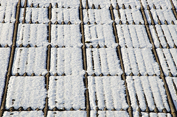 Image showing Background house slate roof snow winter. Poisonous 