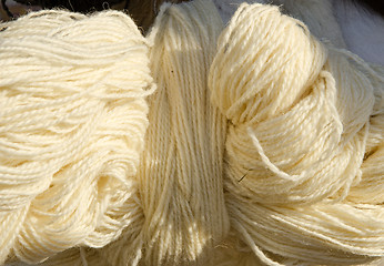 Image showing Roll of white woolen yarn.