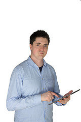 Image showing Man touching tablet and looking at me