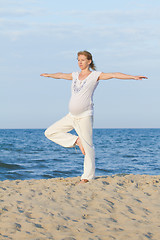 Image showing pregnant woman on beach