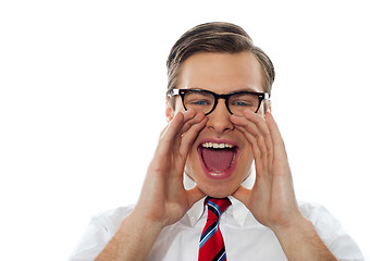 Image showing Closeup shot of a young man shouting loud