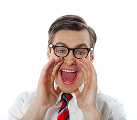 Image showing Portrait of a modern excited businessman