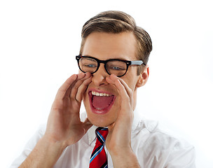 Image showing Close view of excited businessman