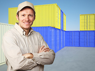 Image showing worker and container