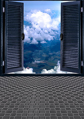 Image showing door with clouds