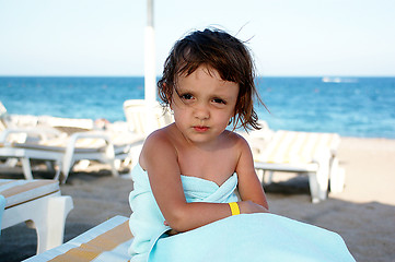 Image showing The girl on sea coast