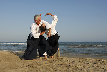 Image showing training of Aikido on the beach