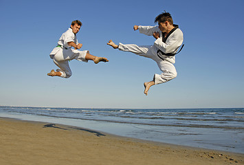 Image showing taekwondo on the beach