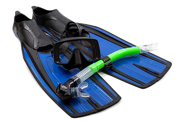 Image showing Mask, snorkel and flippers on white background.