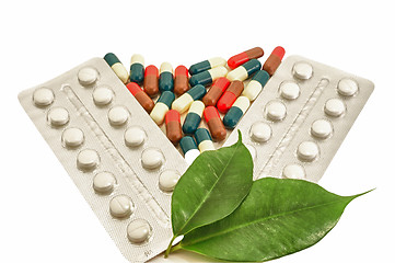 Image showing Pills and Capsules medical Bio with green leaf