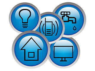 Image showing Monthly basic debts icon.  Icons of light, water, phone, house a