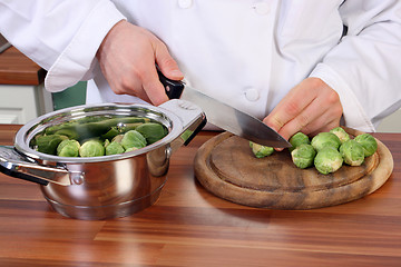 Image showing Chef and brussel sprouts