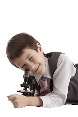 Image showing Boy with a microscope