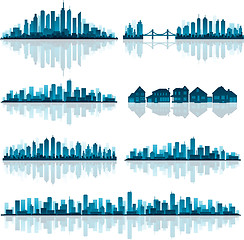 Image showing Set of detailed cities silhouette