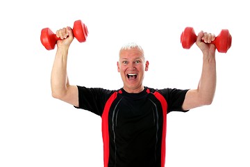 Image showing Senior with two barbells