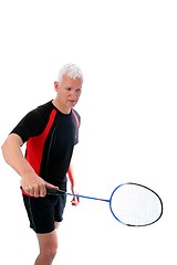 Image showing  Senior with badminton racket