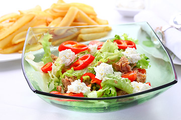 Image showing Mixed vegetable salad with tuna and cottage cheese