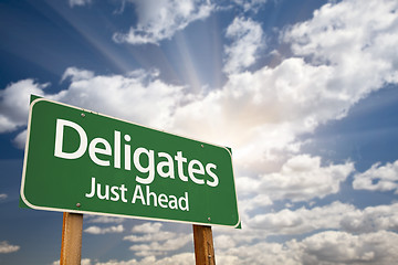 Image showing Deligates Green Road Sign and Clouds