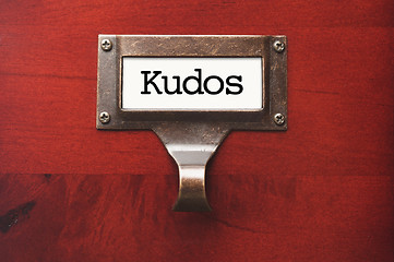 Image showing Lustrous Wooden Cabinet with Kudos File Label